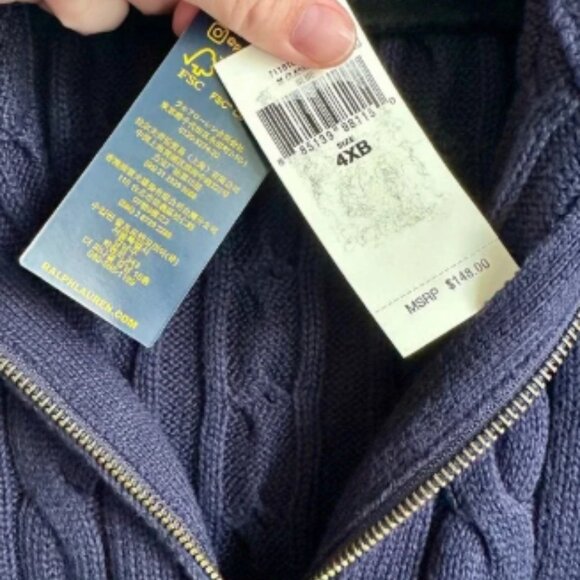 Polo Ralph Lauren Sweater Mens 4XL Navy Blue Cable Knit Half Zip Pullover NWT - Picture 6 of 10